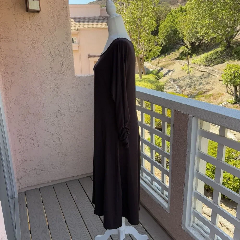 CUYANA Dolman Sleeve Midi Dress Medium Organic Pima Cotton Lagenlook Ruched Cuff - Picture 5 of 15